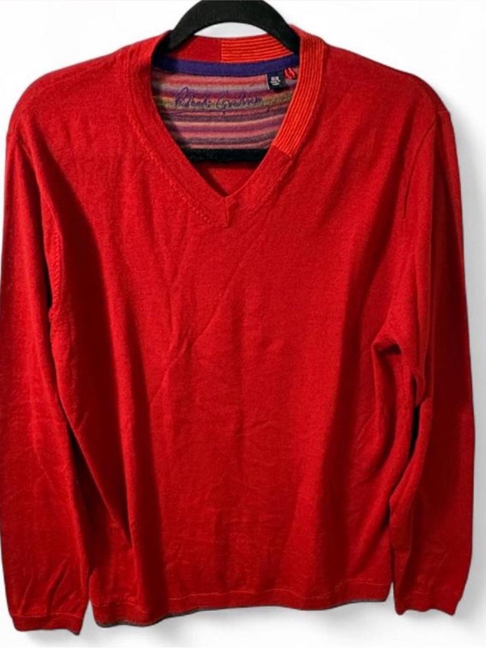 Robert Graham Men's Bright Red V-Neck Sweater